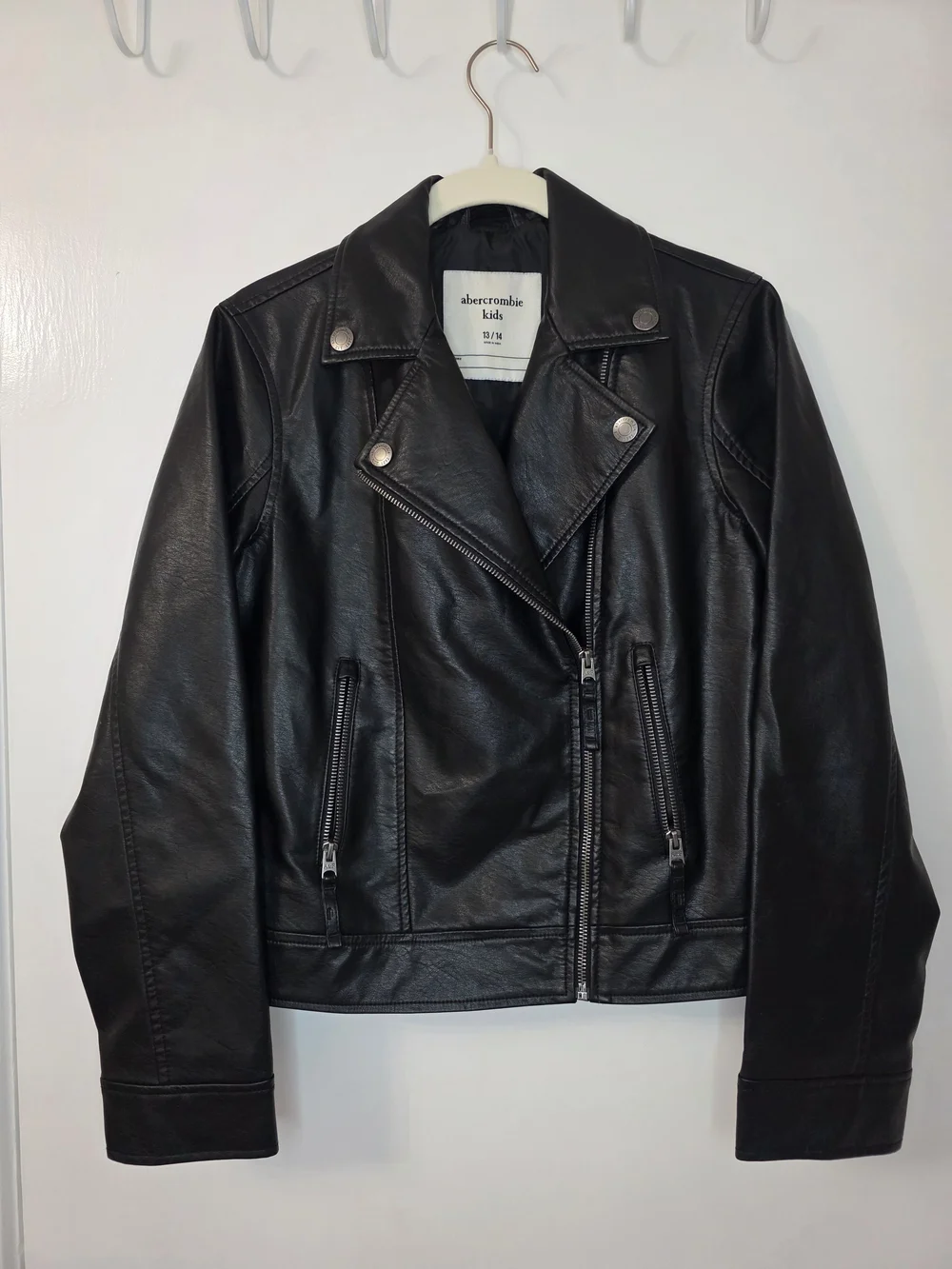 Abercrombie Kids Black Faux Leather Jacket with Zip Details